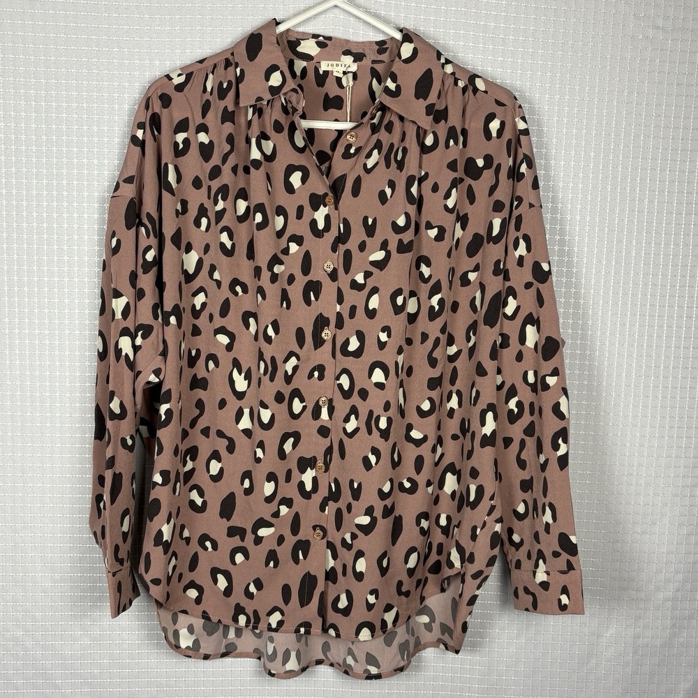 Jodifl Leopard Top Womens M Button Up Lightweight‎ Career Office Sophisticated